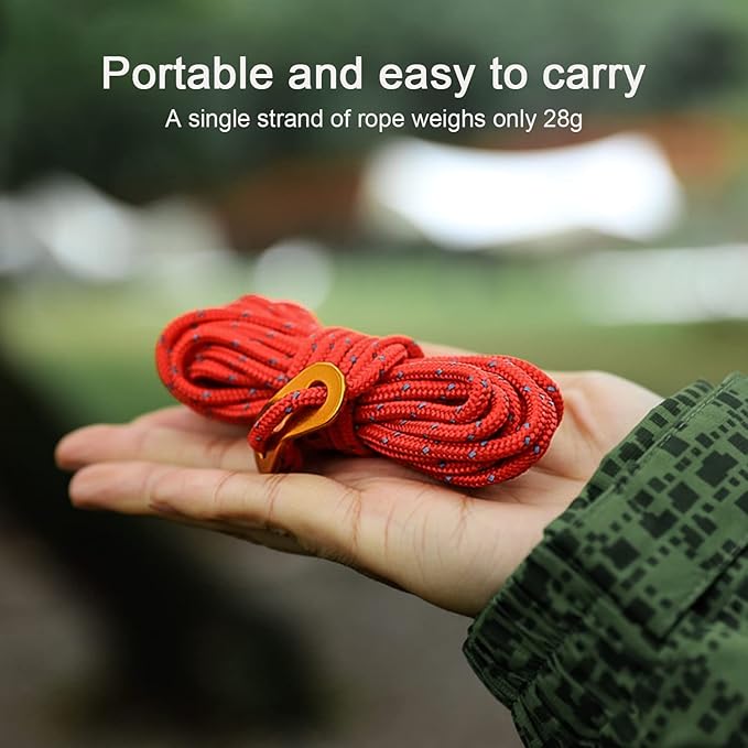 8 Pack 4mm Guy Lines Ultralight Tent Cords with Aluminum Adjuster Tensioner Outdoor Camping Guylines Ropes for Tent Tarp,Climbing,Hiking Backpacking (Green)