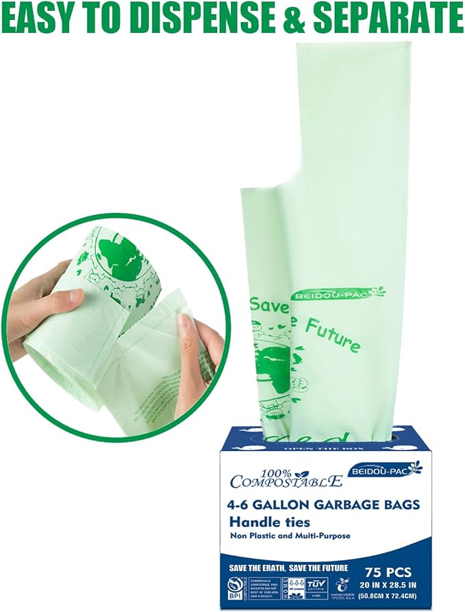 4-6 Gallon Compostable Trash Bags, 150 Count - Kitchen Trash Bags with Handle, Sturdy Biodegradable Garbage Bags for Food Scrap Waste, ASTM D6400, US BPI Certified