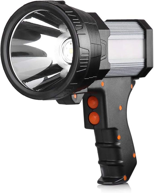 BUYSIGHT Rechargeable Spotlight,1000,000-Lumen Spot Lights Hand held Large Flashlight Handheld Spotlight Lightweight and Super Bright Flashlight (Aluminium_Alloy Silver)