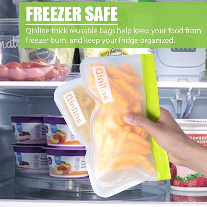 Reusable Storage Bags - 10 Pack BPA FREE Freezer Bags(2 Reusable Gallon Bags + 4 Leakproof Reusable Sandwich Bags + 4 THICK Reusable Snack Bags) Ziplock Lunch Bags for Food Marinate Meat Fruit Cereal