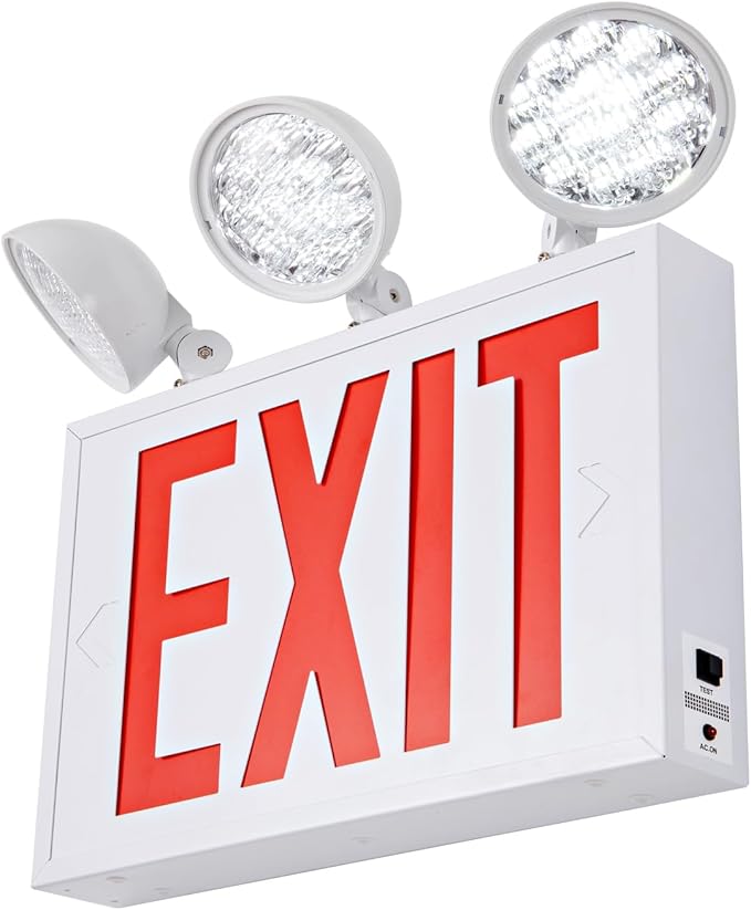 TANLUX New York Approved Emergency Exit Sign, Red Exit Signs with Emergency Lights, Hardwired with Battery Backup, AC 120/277V, Single and Double Faces, Two or Three Heads Optional