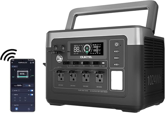 OUKITEL P1000 PLUS 1800W Power Station, 1024Wh Solar Generator 1200W Fast Charging APP Control Emergency LiFePO4 Battery for Home Backup Camping RVs