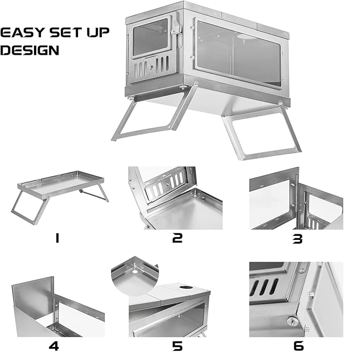 POMOLY Camping Wood Stove Hot Tent Stove, Timber Portable Lightweight Titanium Stove for Hiking, Cooking, Heating (Stove Pipe 9.84ft / 3m)