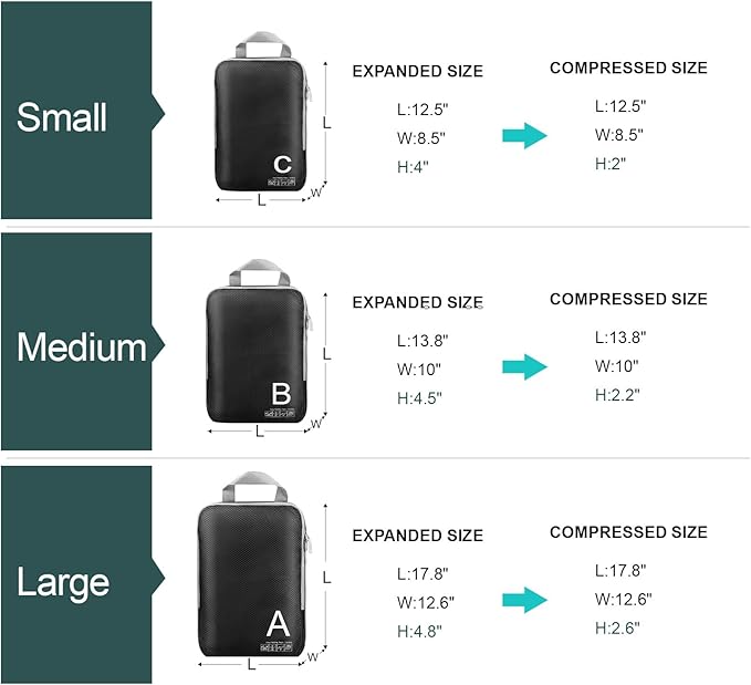 Compression Packing Cubes for Travell Fabric Packing Cubes with Smooth Zippers, Space-Saving Compression Bags for Travell, Luggage Organizers for Clothes, Shoes, and Accessories