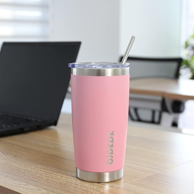 BJPKPK Black Insulated Tumbler With Lid And Straw 20 oz Stainless Steel Coffee Tumblers Cup