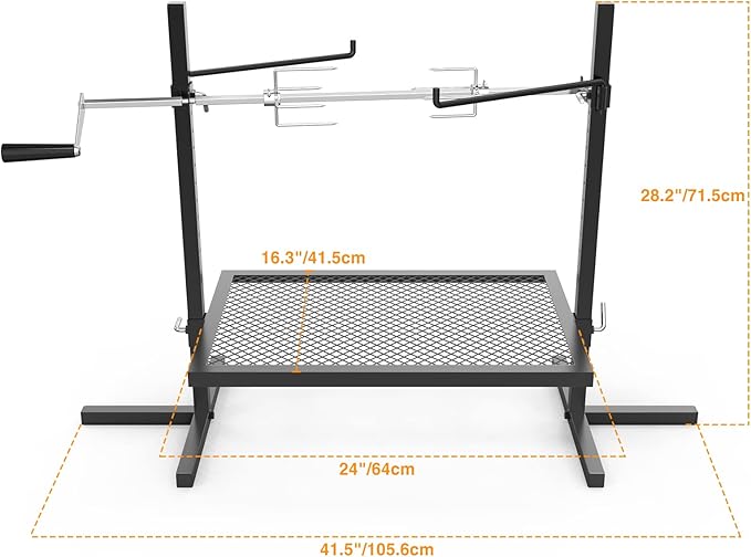 onlyfire Adjustable Grill Rotisserie System and Spit, Over Fire Camp Grill with Cooking Grate for Outdoor Open Flame Cooking
