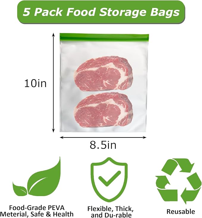 Odor Proof Storage Bags Reusable Bear Bags for Food Backpacking No-Odor Zipper Barrier Bags Fit Home Organization, Food Storage,Freezer Safe (5p-8.5x10in)