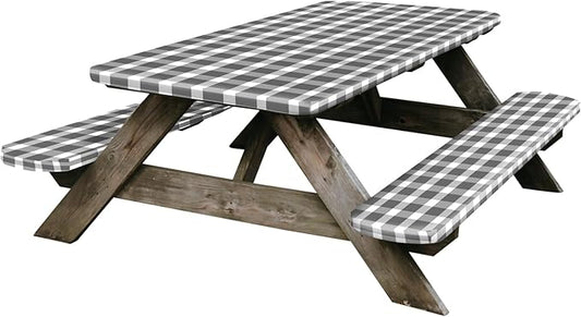 RVGUARD Black & White Picnic Table Cover and Bench Covers, 30x96 Inch, Fitted, Water and Oil Proof