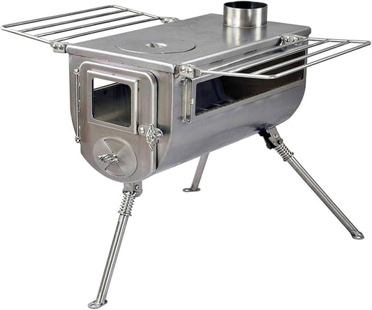 Winnerwell Woodlander Double-View Large Tent Stove | Portable wood Burning Tent Stove for Tents, Shelters, and Camping | 1500 Cubic Inch Firebox | Stainless Steel Construction | Includes Chimney Pipe