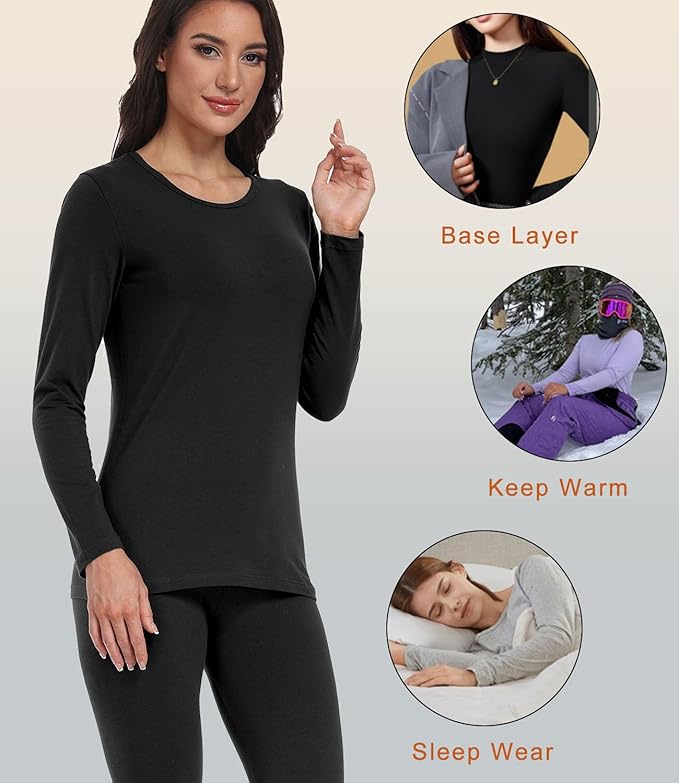 wirarpa Women's Cotton Thermal Underwear Set Long Johns Base Layer Pajama Set for Women Fall Top Bottom