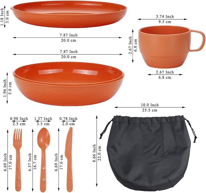 Homquen 6-Piece Camping Mess Kit with Bowl, Plate, Cup, Spoon, Fork, Knife and Carry Bag, Camping Accessories Essentials Gear Light Weight and Small Space Easy to Carry or Put in Backpack