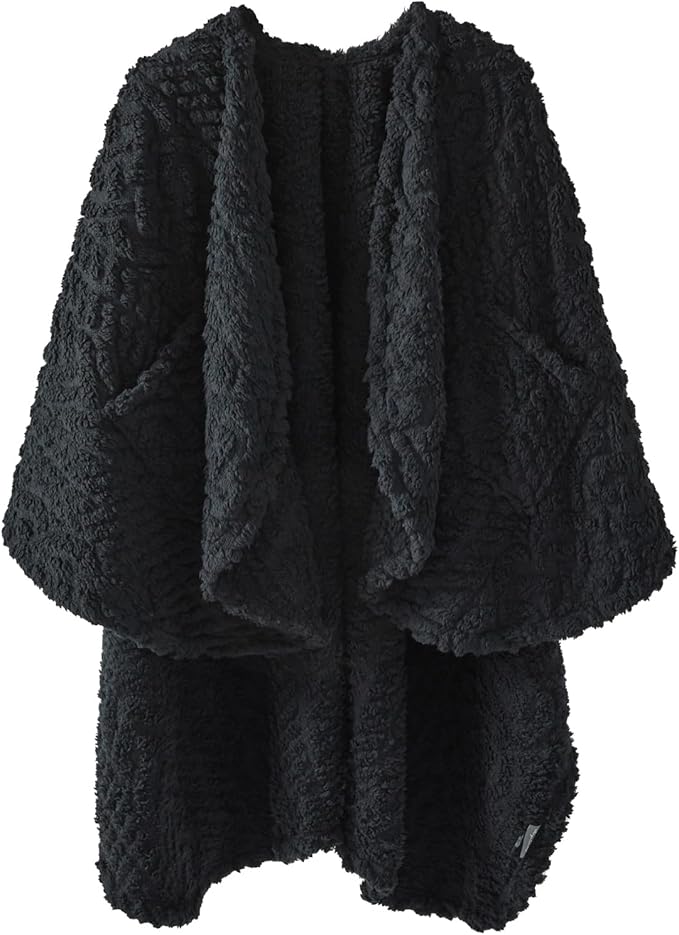 Royoliving Fuzzy Sherpa Wearable Fleece Blanket with Pockets for Adults, Ultra Soft Plush Shawl Throw Blankets (Black, 58'' x 64'')