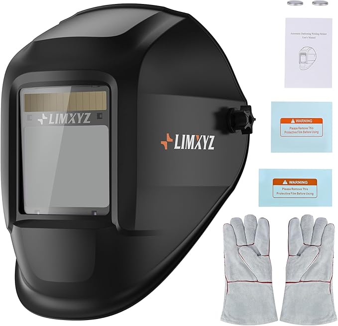 Welding Helmet Auto Darkening,Large Viewing 3.94 * 3.15" True Color Welding Hood With 4 Arc Sensors Solar Powered,Wide Shade 5-9/9-13 for TIG, MIG, MAG With Welding gloves (L-001)