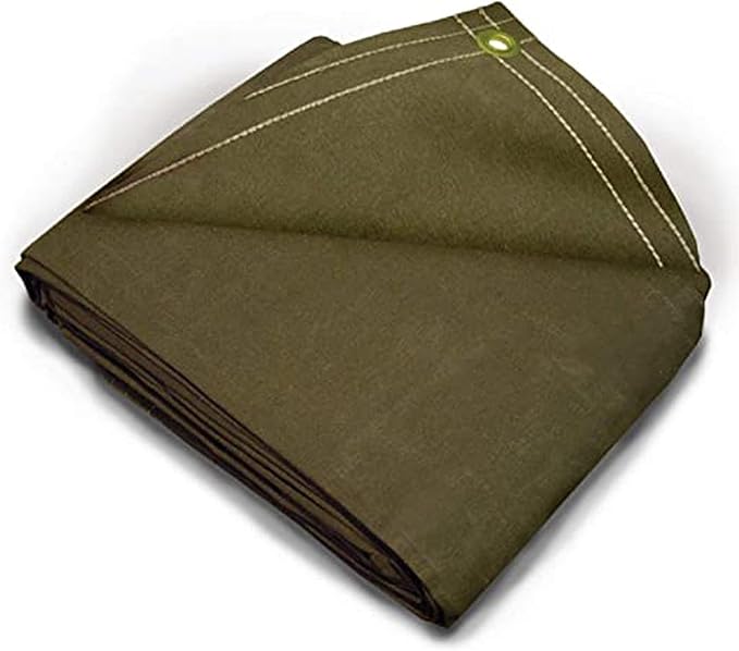 Tarps Now 10x10 ft Heavy Duty Canvas Tarp| 18 MIL Industrial Grade Fabric, Tear Resistance, Reinforced Edges, Brass Grommets | Ideal for Construction, Trucking, Manufacturing, Automotive –Olive Color