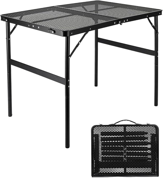 Camping Table 3FT Grill Table Foldable Folding Picnic Portable Stand Mesh 2 Height Adjustable Outdoor Card BBQ RV Black 35.5×23.6 ×26 inch