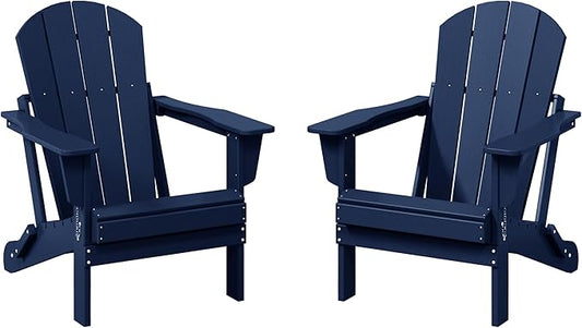 WestinTrends Malibu 2 Piece Set Outdoor Folding Poly Adirondack Chair, Navy Blue