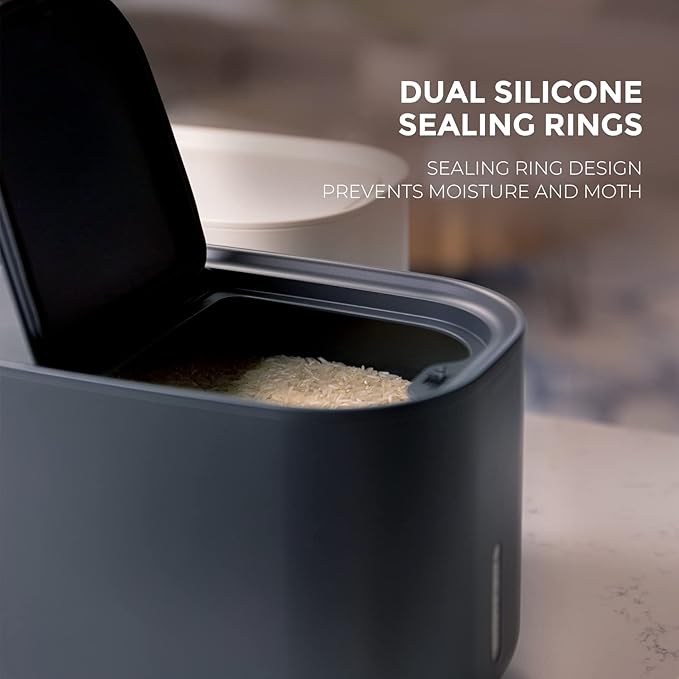 Zuutii Rice Storage Container,Food Container, Dry Food Storage, Pet Food Dispenser, 11lbs/6.9Qt Large Storage Bin with Lid,Silicone Ring & Moisture Proof, for Grain Cereal Soybean Corn, Black