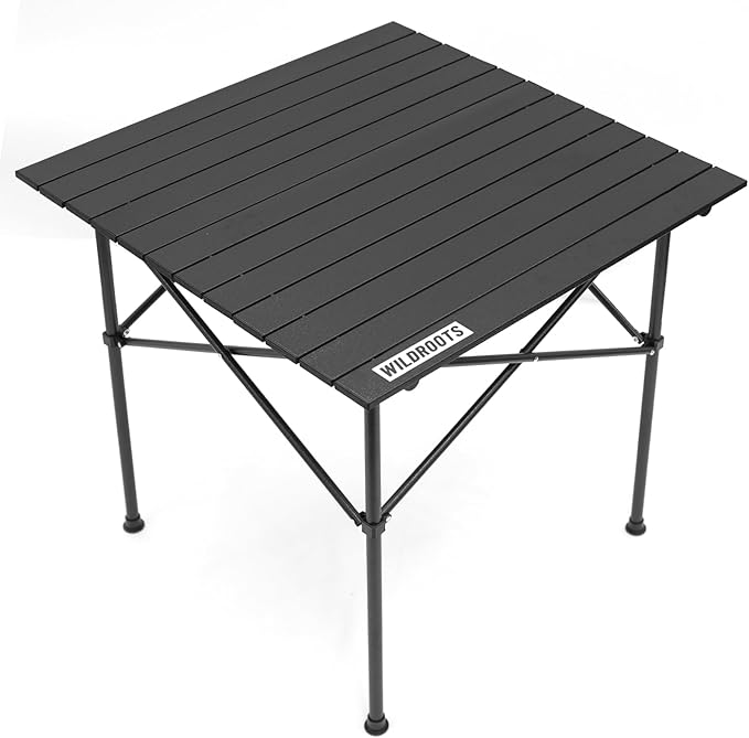 WILDROOTS Folding Camping Black Table with Carry Bag, Roll Up 4-6 People Portable Camp Square Tables for Picnic, Cooking, Beach, Travel, BBQ (L
