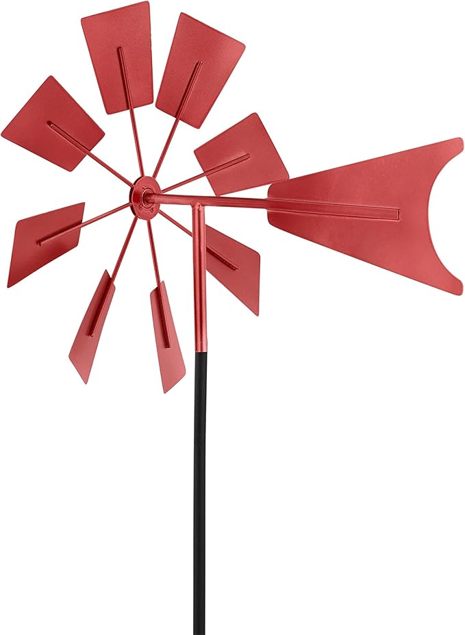 Alpine Corporation 52" Tall Outdoor Metal Windmill Spinner Stake Yard Decoration, Red