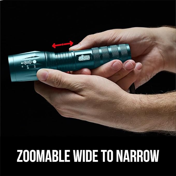 GORILLA GRIP Powerful LED Tactical Flashlight, 750 FT High Lumens 5 Adjustable Modes, Water Resistant, Ultra Bright Zoom Flashlights, Small Mini Flash Light, Camping, Night Dog Walking, 2 Pack Teal