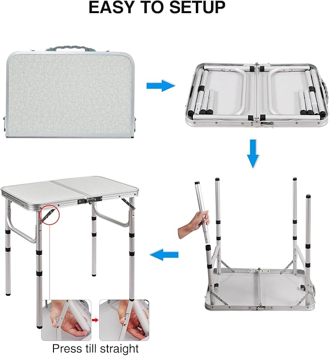 RedSwing 2ft Folding Camping Table,Small Portable Pinic Table Adjustable Height, Lightweight Aluminum Camping Table for Outdoor Indoor Hiking Camp