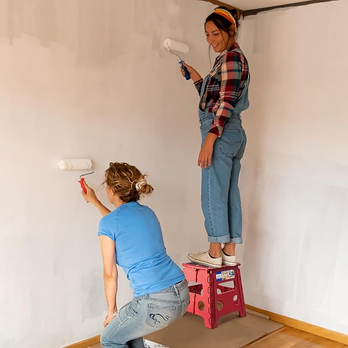 ACKO Folding Step Stool - 13" Height Premium Heavy Duty Foldable Stool for Kids and Adults, Kitchen Garden Bathroom Stepping Stool (1 Pack) Dot Red