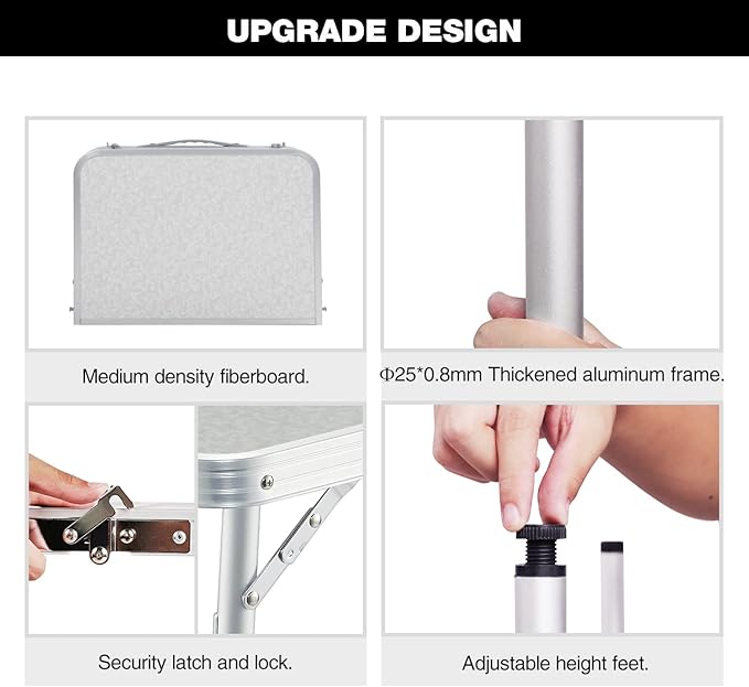 REDCAMP Small Camping Table 2 Foot, Portable Aluminum Frame Folding Table Adjustable Height Lightweight for Picnic Beach Outdoor Indoor, White 24 x 16 inch (3 Heights)