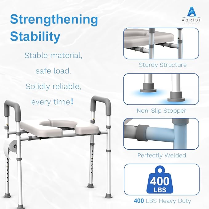 Toilet Seat Risers for Seniors, Adjustable Height & Width Raised Toilet Seat with Handles, Heavy Duty Handicap seat, Fit Any Toilet, Up to 400lbs