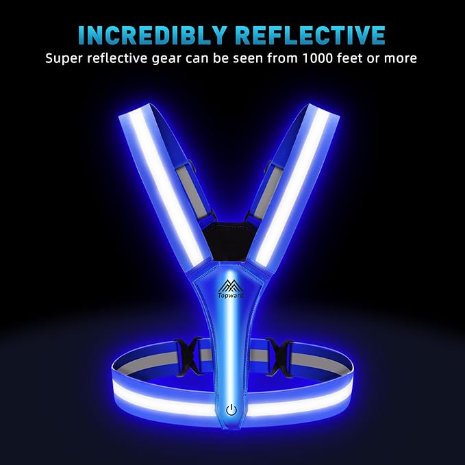 LED Reflective Vest Safety Gear, Light Up Vest for Night Walking Cycling, High Visibility Running Vest with Reflective Strips