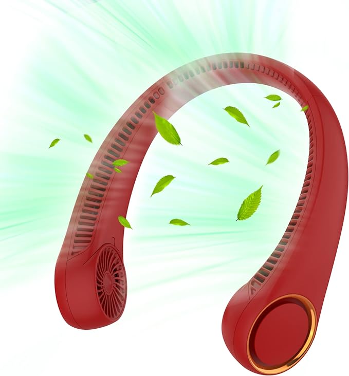 Portable Neck Fan, Hands Free Bladeless Fan, 360° Cooling Personal Fan,Wearable Quiet Fan for Outdoor Indoor, Birthday Gifts for Men Women Mom Dad, 4000mAh Battery USB Rechargeable, 3-Speeds (Red)