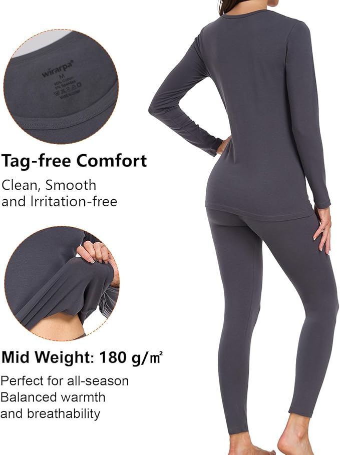 wirarpa Women's Cotton Thermal Underwear Set Long Johns Base Layer Pajama Set for Women Fall Top Bottom