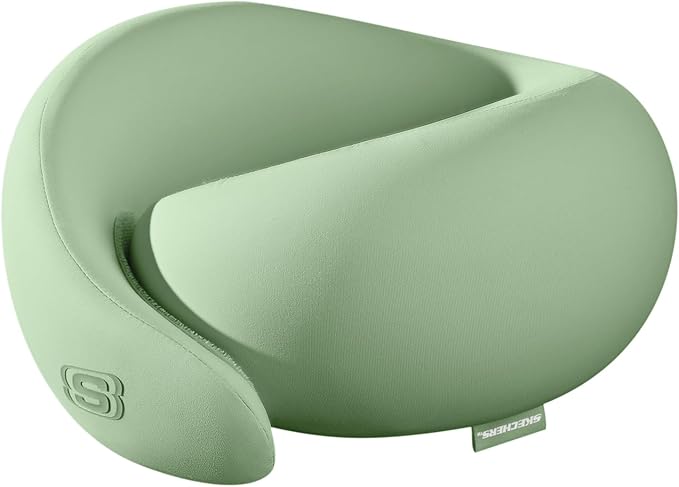 Skechers Memory Foam Travel Pillow,Comfortable & Breathable Airplane Travel Essential, Neck Pillow for Travel, Car Rides, Home, and Office Use, Ergonomic Design for Men and Women,Green
