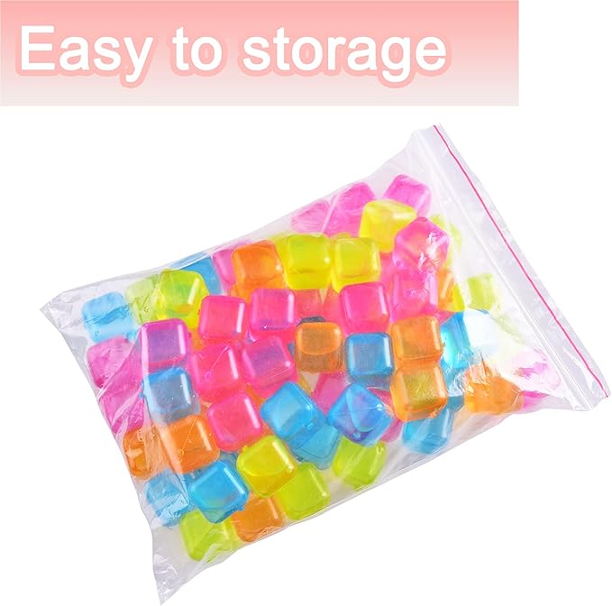 Reusable Ice Cubes, 60 pack Refreezable Plastic Ice Cubes Reusable, Square Ice Cube for Drinks BPA Free (Multicolor)