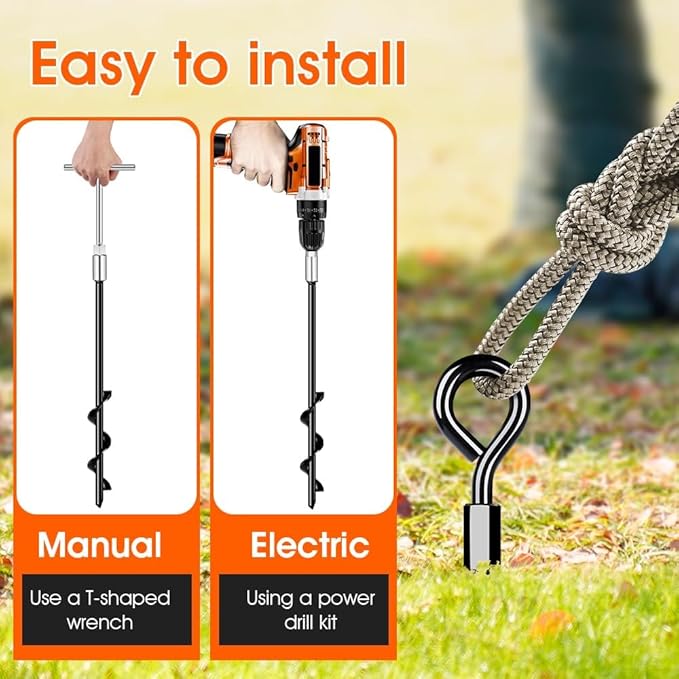 Ground Anchors 26“ Screw in Heavy Duty Ground Anchors,Tent Stakes for Camping Tent, Trampoline, Canopies, Carports, Sheds, Swing Sets, Black Anti-Rust Coating for High Wind (4 x 26“)