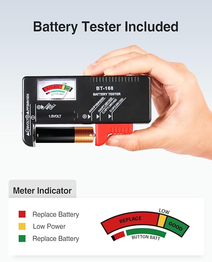 Luxtude Battery Organizer Storage Case with Tester, Clear Battery Storage Organizers Holds, Hard Batteries Holder Organizers, Portable Batteries Case Organizer (Blue AA)