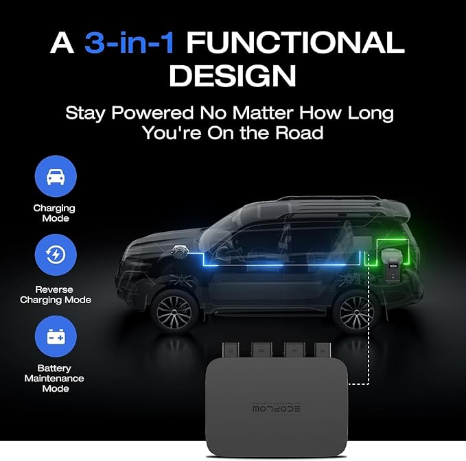 EF ECOFLOW 800W Alternator Charger with Delta 2 Portable Power Station, 3-in-1 Fast DC-DC Charger,Jump Starter 8× Faster Than Cigarette Chargers
