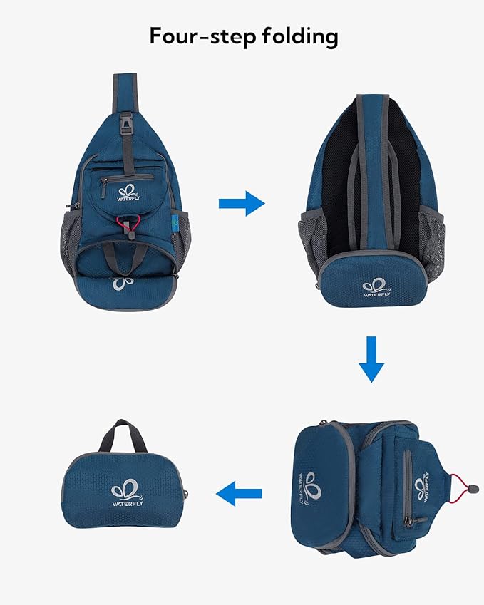 WATERFLY Packable Small Crossbody Sling Backpack Shoulder Chest Bag Daypack for Hiking Traveling