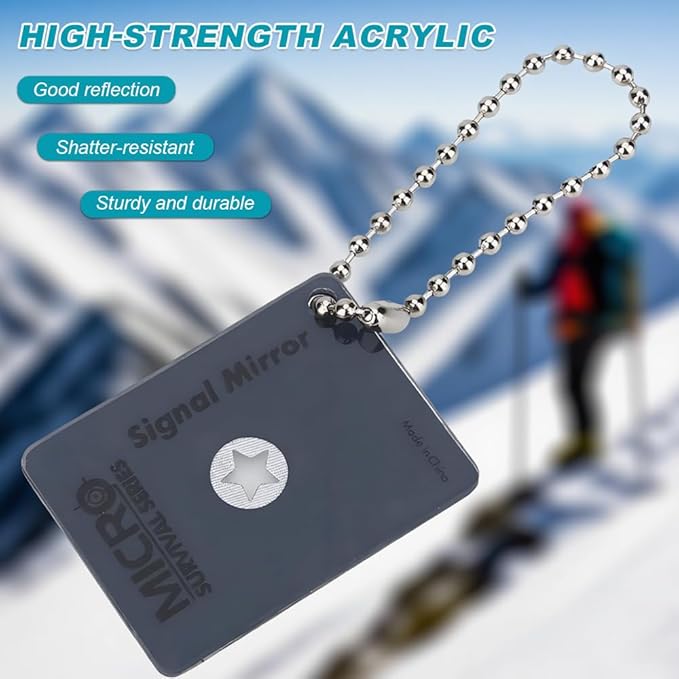 Military Grade Survival Signal Mirror, 2Pcs Heliograph Rescue Signaling Mirror for Hiking, Boating, Camping & Emergency