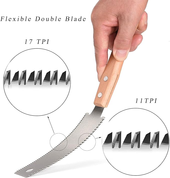 Small Woodworking Hand Saw, 6 inch Flexible Blade Double edge TPI 17/11 Pull Saw for Craft, Hobby, DIY, Non Slip Wood Handle Garden Trim, Sharp and Light Woodworking Tools