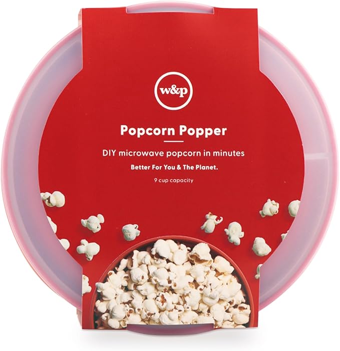 W&P Microwave Silicone Popper Maker | Red | Collapsible Bowl w/Built in Measuring, BPA, Eco-Friendly, Waste Free, 9.3 Cups of Popped Popcorn