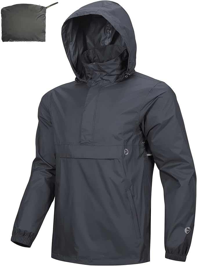 Outdoor Ventures Men's Rain Jacket Waterproof Lightweight Packable Rain Pullover for Hiking Golf Running