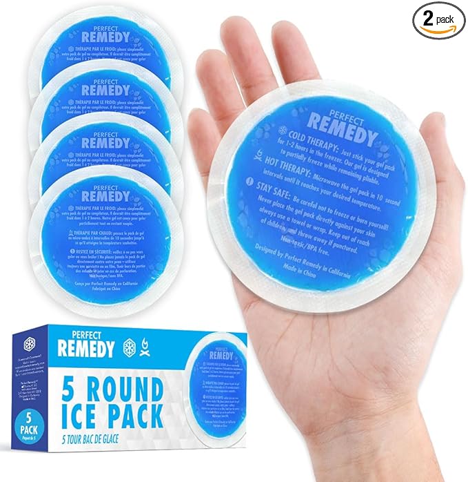 Perfect Remedy Round Gel Ice Pack, Hot & Cold Compress Reusable Injury Ice Pack Aid for Pain condition, Soothing Soft Gel for Soreness & Muscle Strain Support, Hot Water Bottle Alternative (5Pk, Blue)