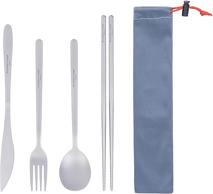 Boundless Voyage Titanium Cutlery Set Portable Camping Tableware Chopsticks Knife Fork Spoon Set for Home Travel (4 PCS SET)