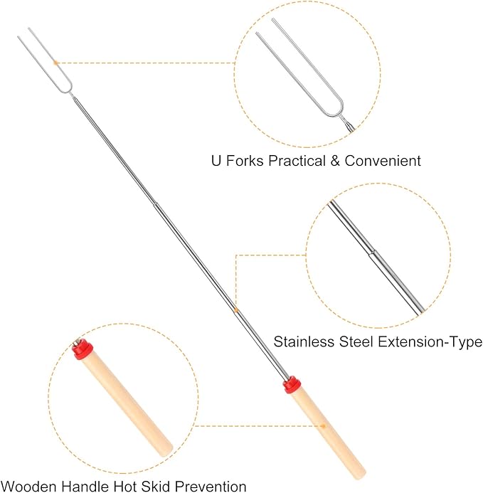 8 PCS Marshmallow Roasting Sticks, Telescoping Smores Sticks for Open Fire Pit, 32 Inch Long Marshmallow Toasting Barbecue Forks S'mores Skewers for Campfire Camping Hotdog Hot Dog Bonfire Grill