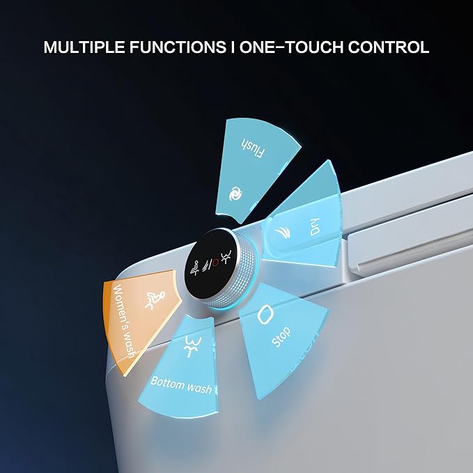 Smart Toilet with Built-In Bidet, Heated Seat, Dual Auto Flush, Warm Water & Dry Function, Tankless Design, Foot Sensor, Modern Elongated Electric, LED Display and Night Light, Wireless Remote Control