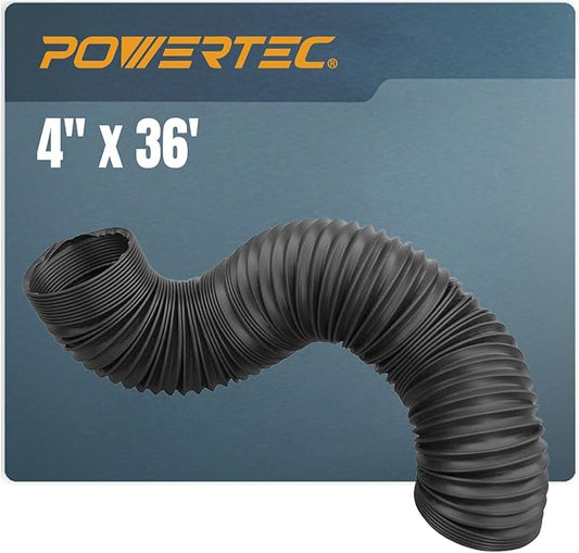 POWERTEC 4'' x 36" Dust Collection Hose, Flexible 4 Inch Dust Collector Hose for Table Saw, Drill Press, Woodworking and Wood Shop Dust Collection System (70128)