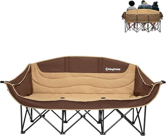 KingCamp Double Camping Chair, Oversized Heavy Duty Loveseat for Adults Portable Folding XL 2 Person Couch Padded Comfortable Two Seat with Cup Holder for Outdoor Lawn Backyard
