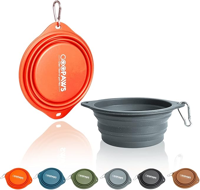 Silicone No Spill Collapsible Travel Dog Bowl, 2 Pack No Plastic Rim Pet Water Bowls, Portable Leak-Proof Pet Feeding Bowls