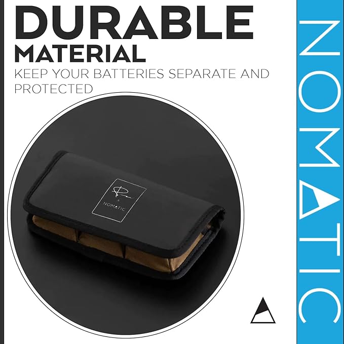 NOMATIC McKinnon Battery Case - DSLR Camera Battery Holder Organizer with Magnetic Closure for 3 Batteries
