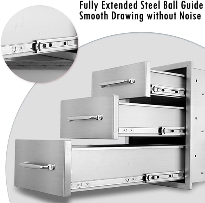 Karpevta Outdoor Kitchen Drawer W15.7XD17.7XH21.6 Inches BBQ Drawer - Stainless Steel Double Drawers for Outdoor Kitchen Grilling Station or Commercial BBQ Island with Handle